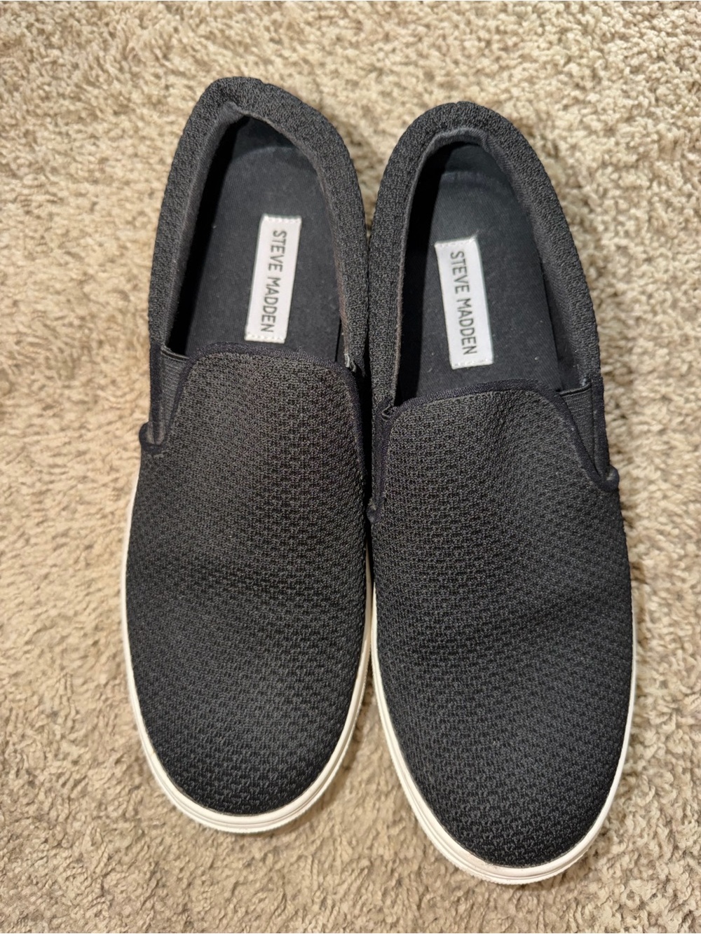 Steve Madden Black Knit Slip-On Sneakers with White Sole